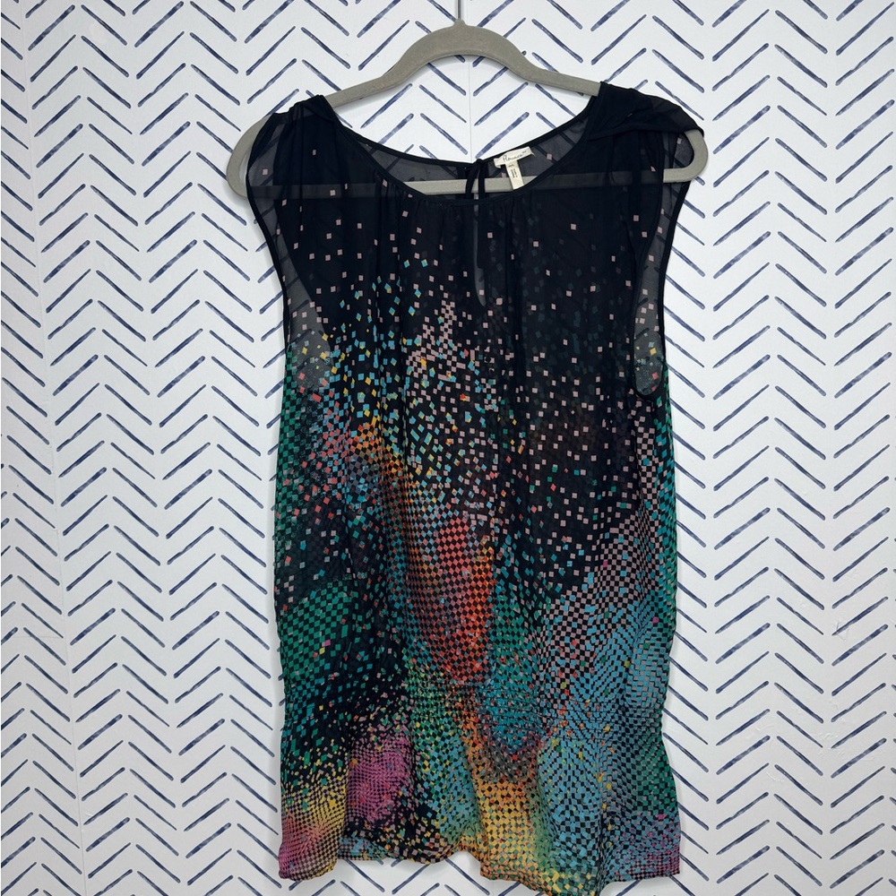NWOT Flounce Sheer Sleeveless Silk Tunic Blouse multi color Black  Size m /L